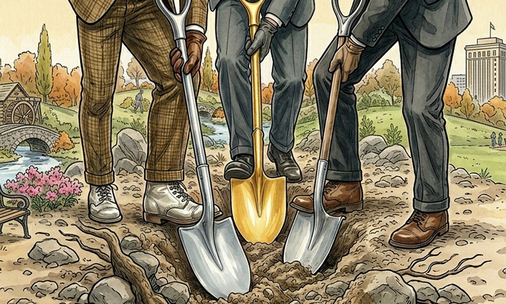 Illustration of a gold shovel award groundbreaking ceremony